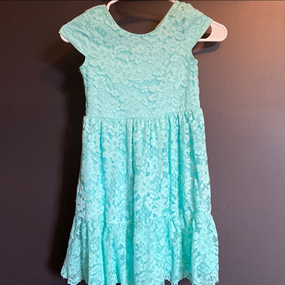 Girls Aqua Lace Dress